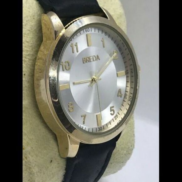 Breda 1653A Women's Watch Analog Arabic Numerals Black Leather Band Round D138 - Picture 3 of 7